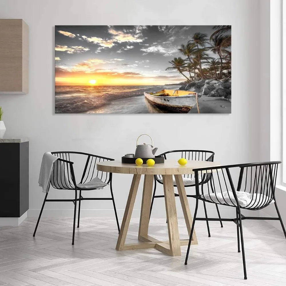 Beach Wall Art Canvas Prints Art Black and White Sunset Seascape