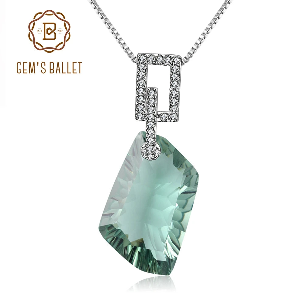 Green Amethyst Gemstone Pendant For Women Solid 925 Sterling Silver Necklace Fine Jewelry