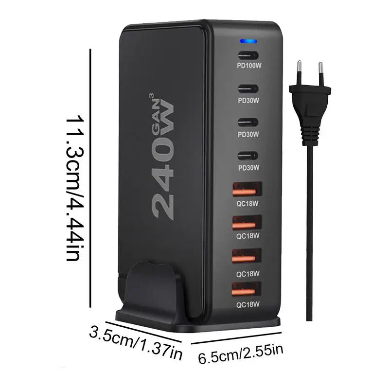 Desktop Charger 8-port USB Type C PD Charger Fast Charge 3.0 USB