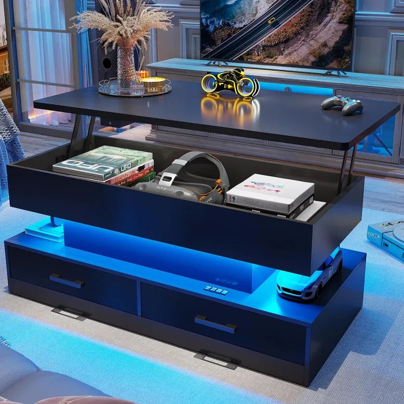 40" Lift Top Coffee Table, with Storage for Living Room, with 2 Fabric Drawers & LED Light