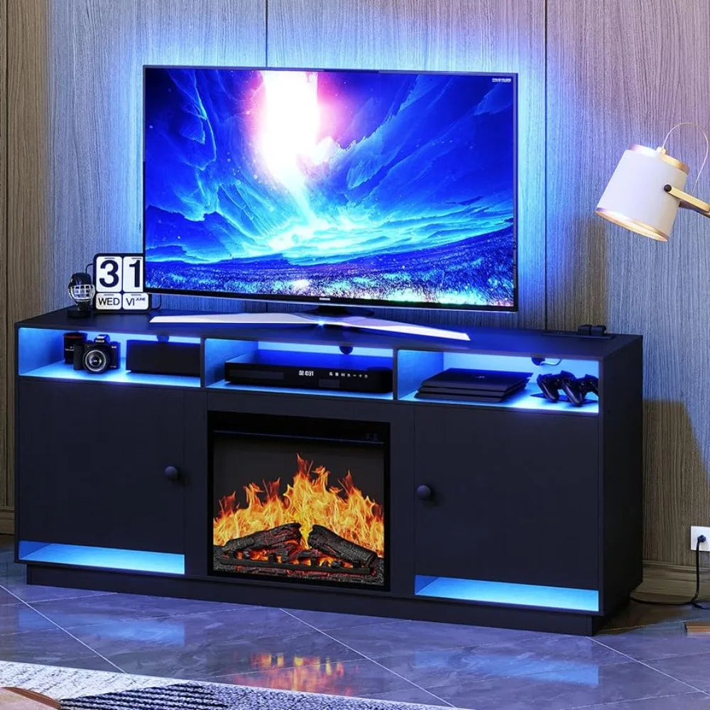 Tv Console 65 Inches With LED Light and Power Socket Cabinet for Tv Stand