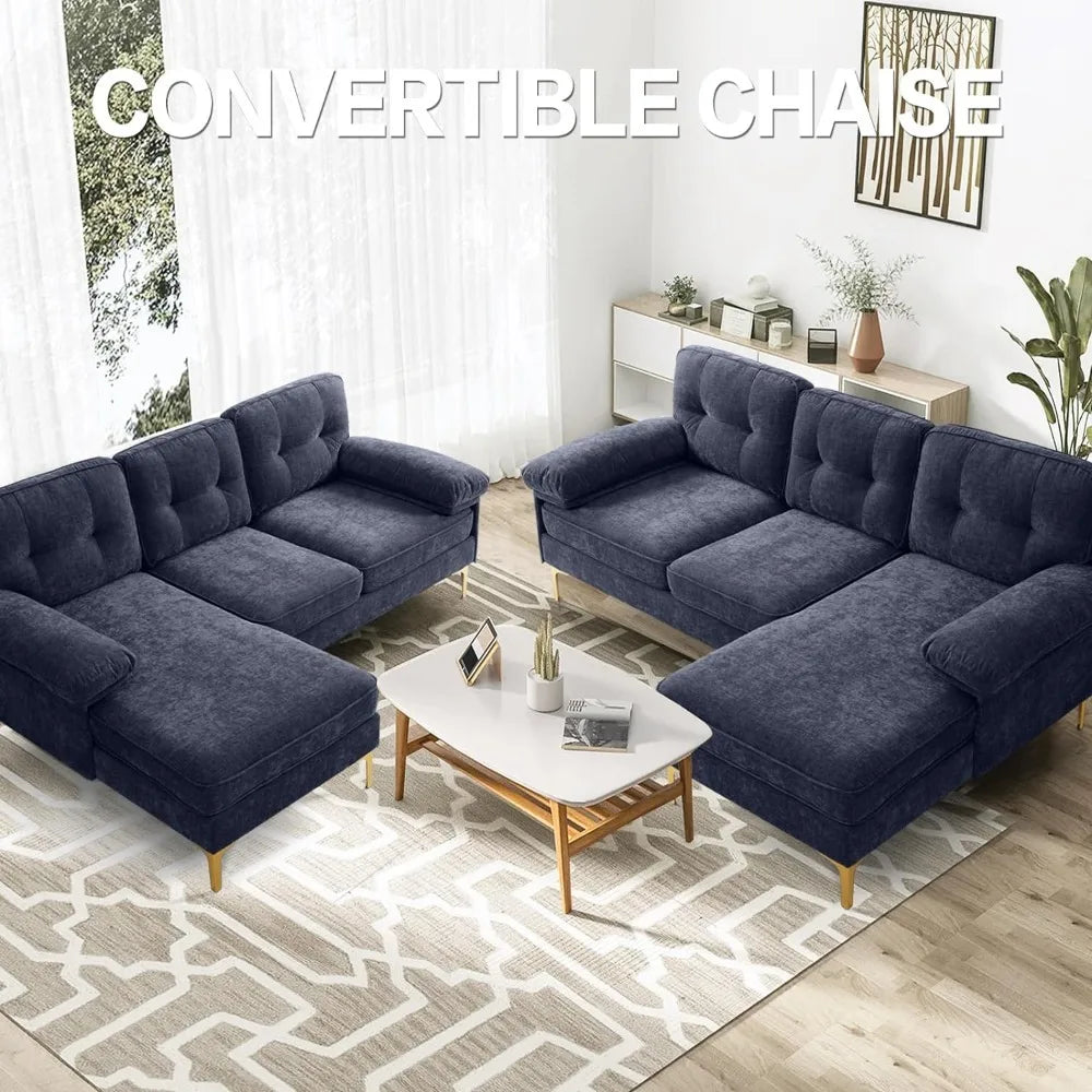 L Shaped Sofa Couch Reversible, Chenille, Removable and Washable