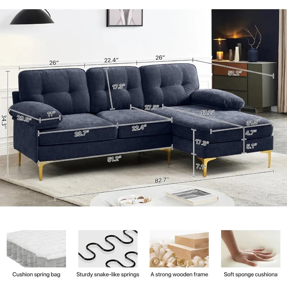 L Shaped Sofa Couch Reversible, Chenille, Removable and Washable