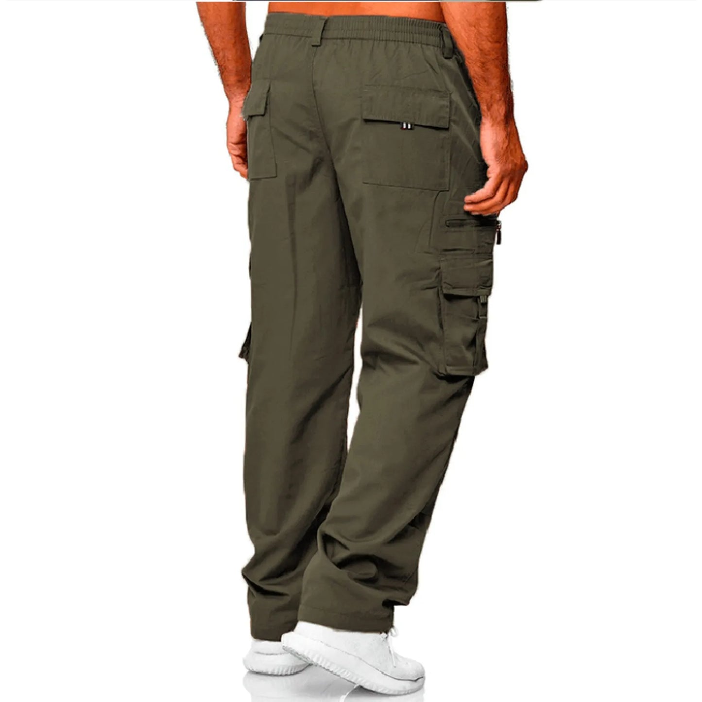 Casual Solid Color Pocket Fashion Straight Leg Cargo Pants for Men