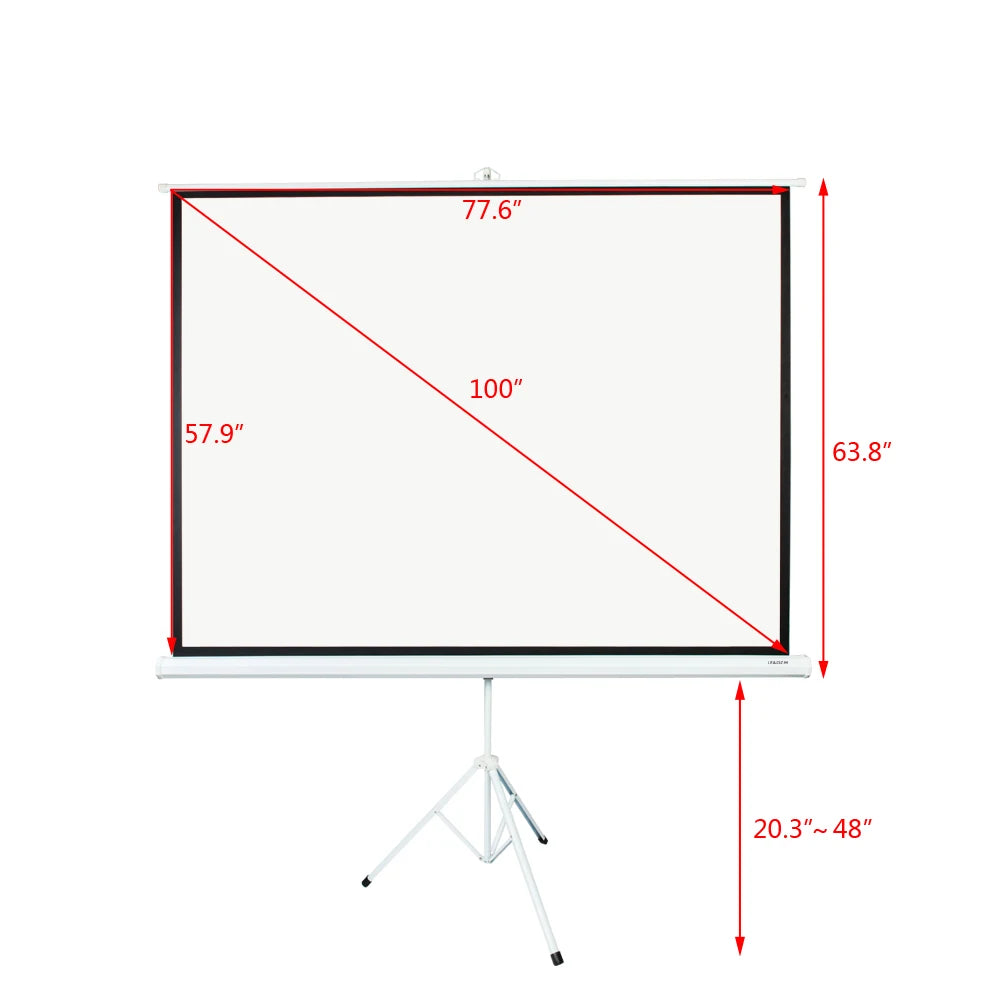 100 INCH Projector Screen with Adjustable Stand Tripod Portable Pull Up  4:3 HD Projection Curtain for Home  Theater  Outdoor