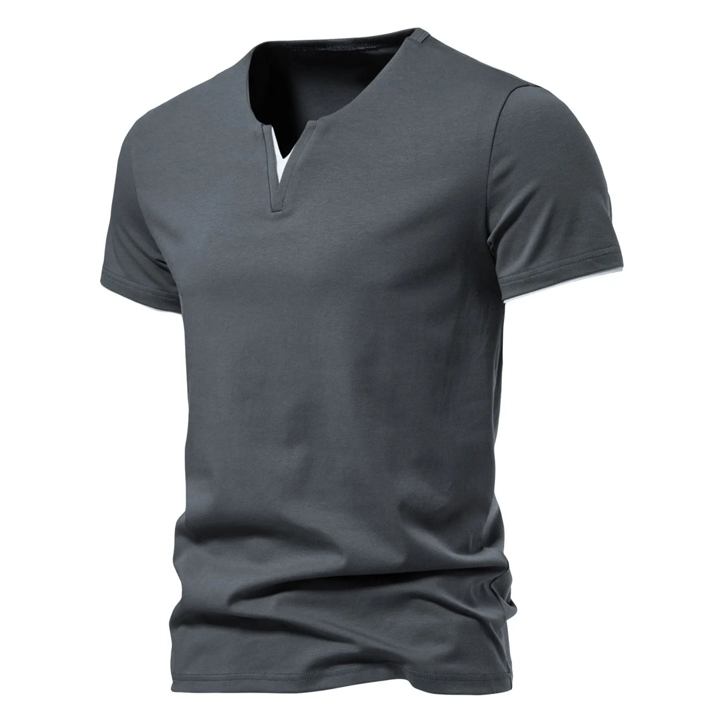 Men's V Neck Sports Shirts Solid Color Short Sleeved T Shirt Fashion Casual