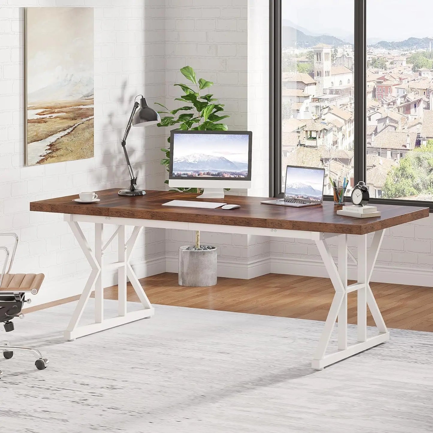 70.8-Inch Executive Desk, Large Computer Office Desk Workstation, Modern Simple Style