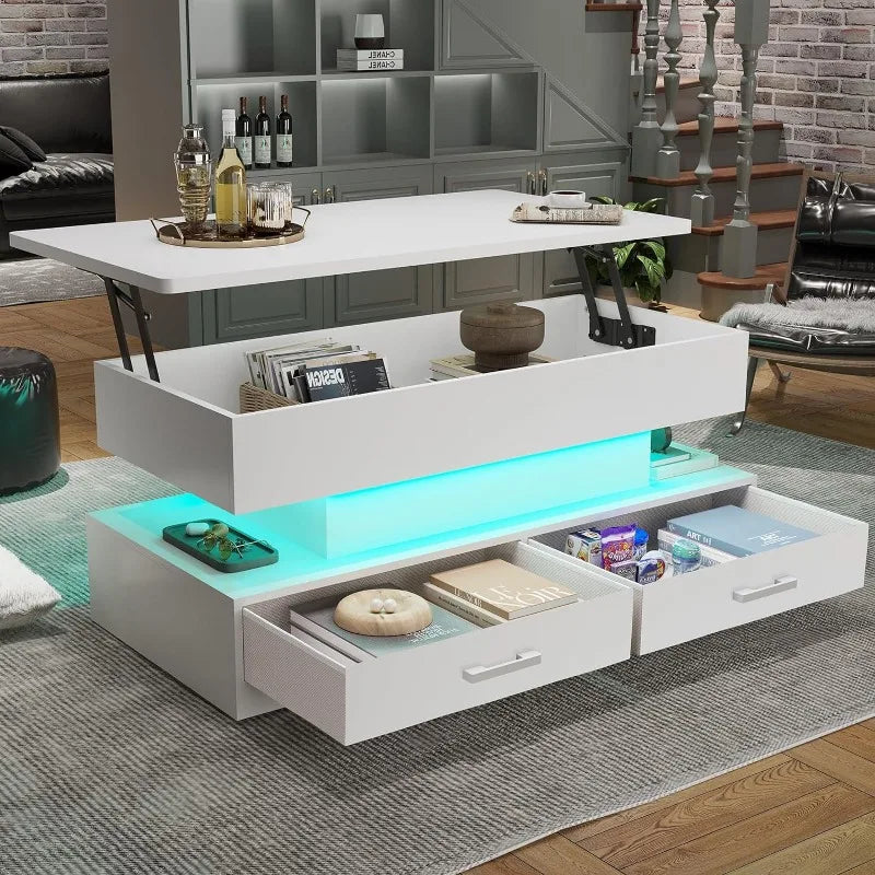 40" Lift Top Coffee Table, with Storage for Living Room, with 2 Fabric Drawers & LED Light