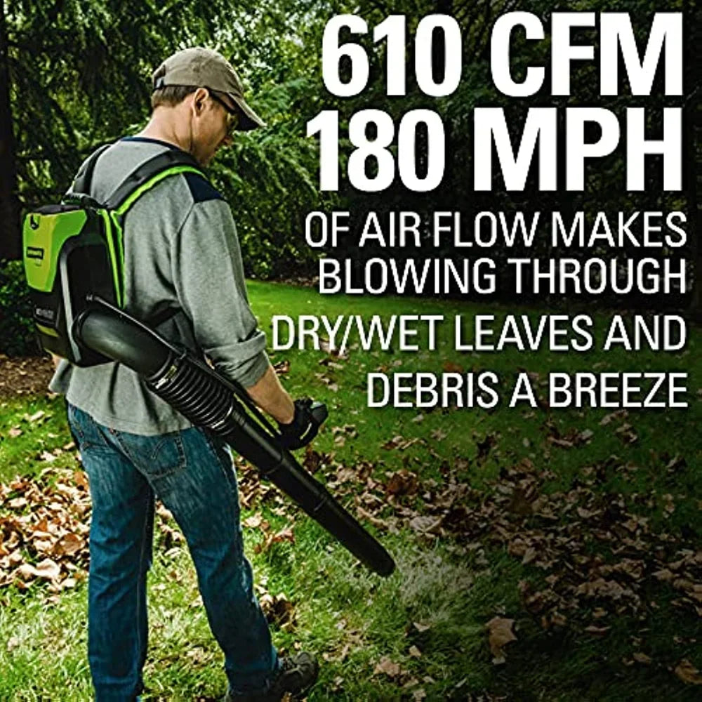 Greenworks Pro 80V (180 MPH / 610 CFM) Cordless Backpack Leaf Blower, 2.5Ah Battery and Charger Included