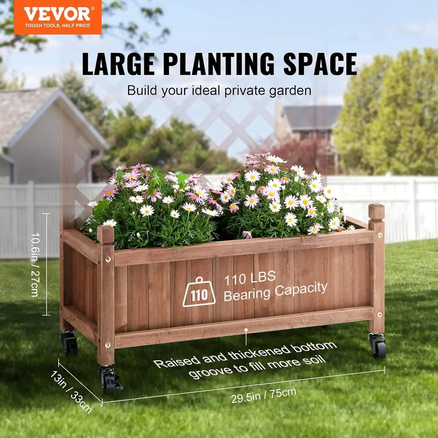 2PCS Wood Planter with Trellis 60"x13"x61.4" Outdoor Raised Garden Bed with Drainage Holes Free-Standing