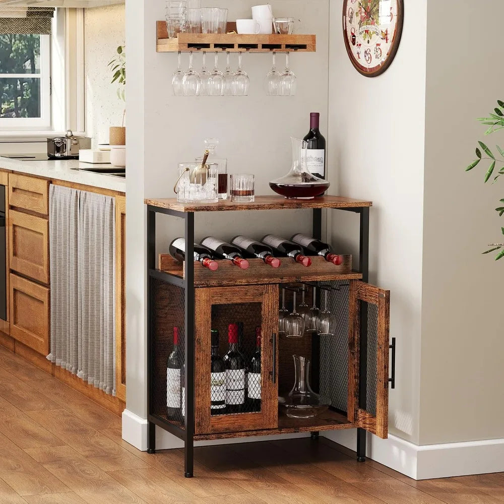 Wine Bar Rack Cabinet with Detachable Wine Rack, Coffee Bar with Glass Holder, Small Sideboard and Buffet