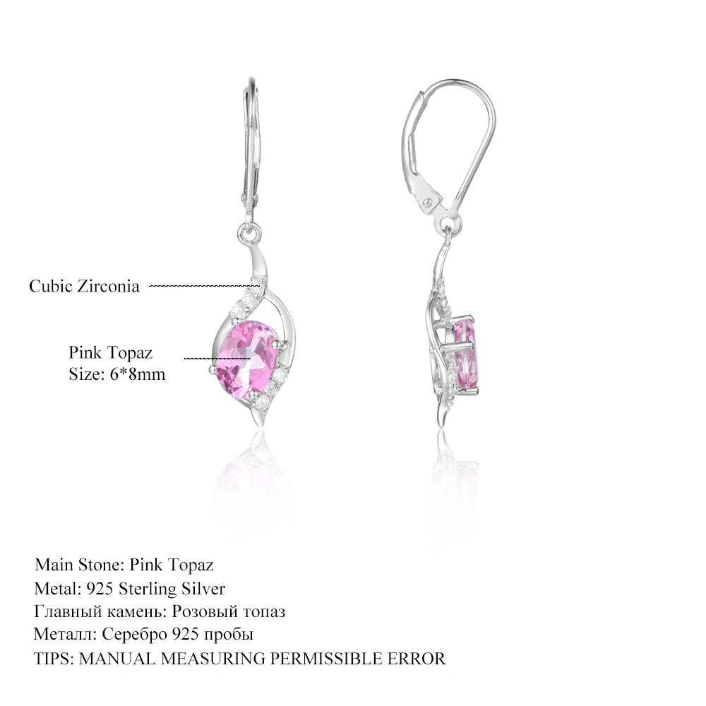 6x8mmOval Pink Topaz Gemstone Dangle Lever back Earrings in  925 Sterling Silver For Women Fine Jewelry