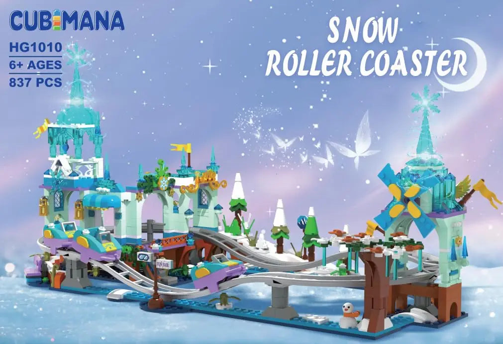 Frozen Roller Coaster Building Set with LED-City Ice Snow Amusement Park Rollercoaster Windmill Ski Toy Kids6+