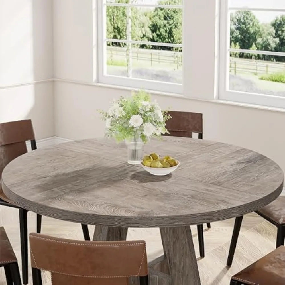 Kitchen dining table, circular 47 inch gray farmhouse wooden (excluding chairs)