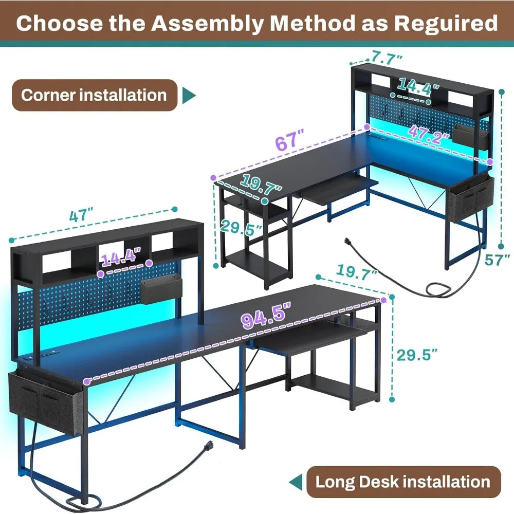 L-shaped game table, reversible computer desk