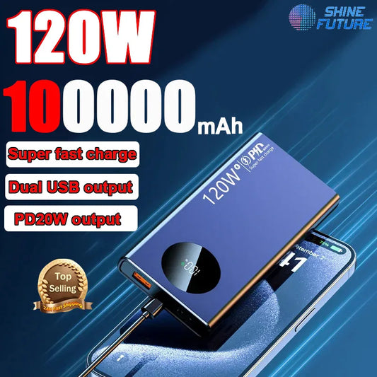 120W Super Fast Charging 100000mAh Thin and Light Portable Power Bank Cell Phone Accessories