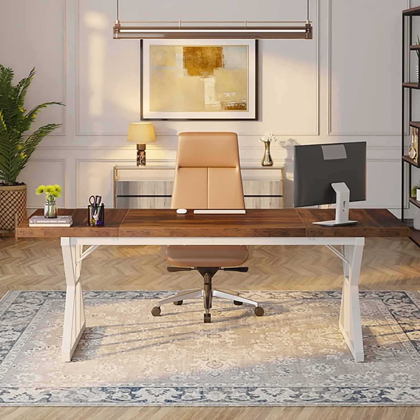 70.8-Inch Executive Desk, Large Computer Office Desk Workstation, Modern Simple Style