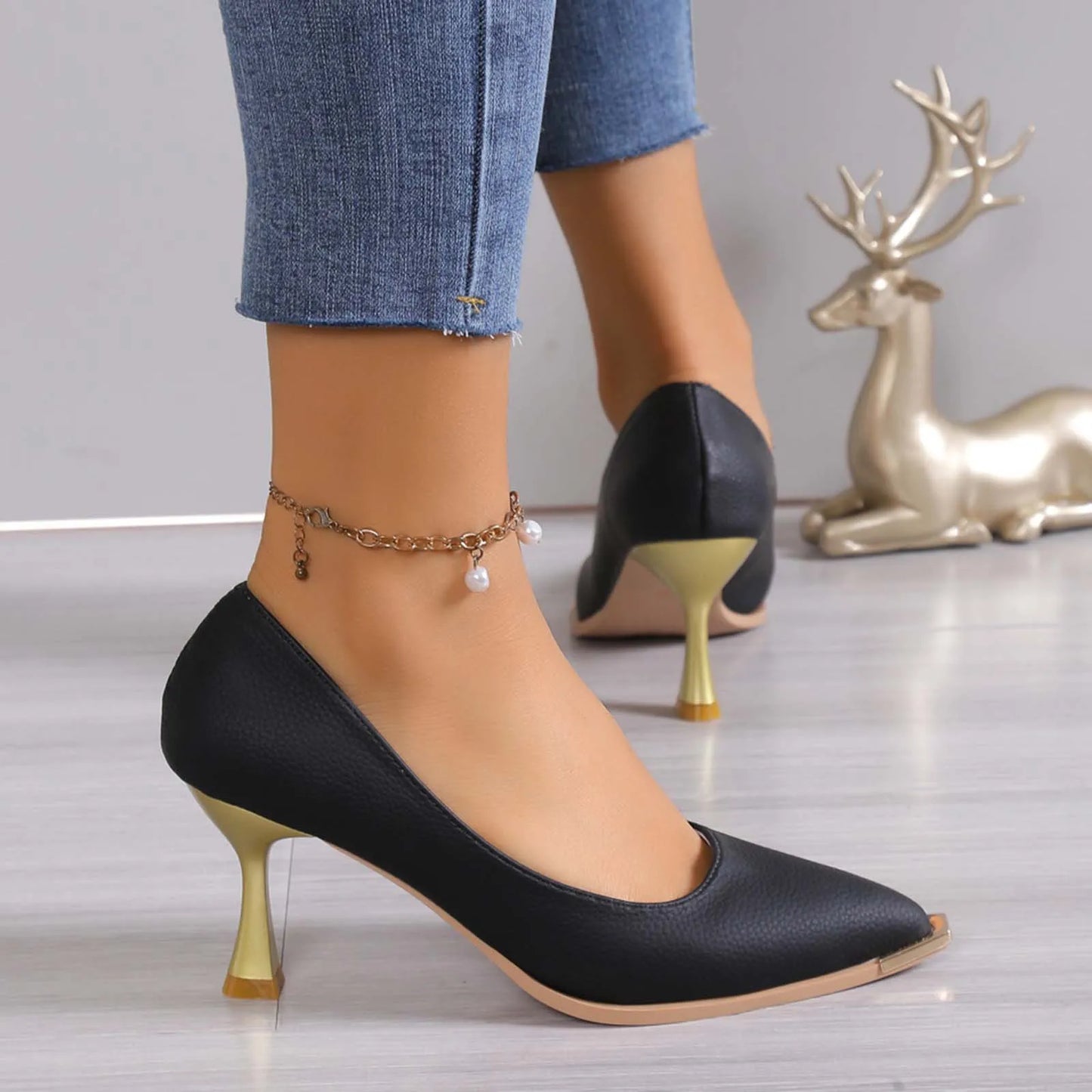 Elegant Women High Heels Solid Color Point Toe Shallow Mouth Casual Platform