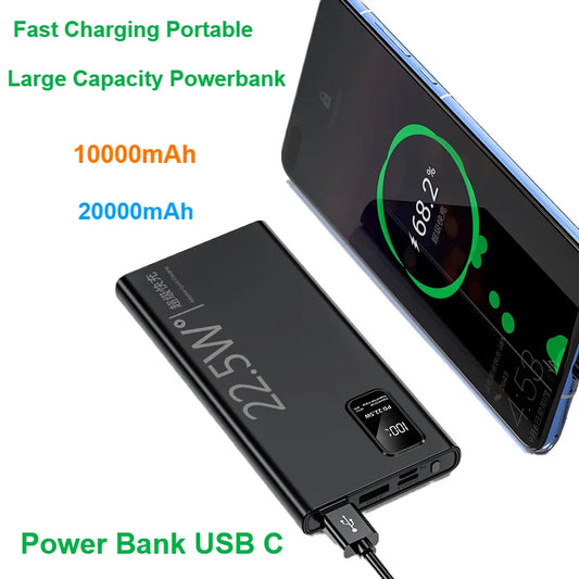 Fast Charging Portable Large Capacity Powerbank 20000mAh USB C 22.5W For iPhone Samsung Xiaomi External Spare Battery