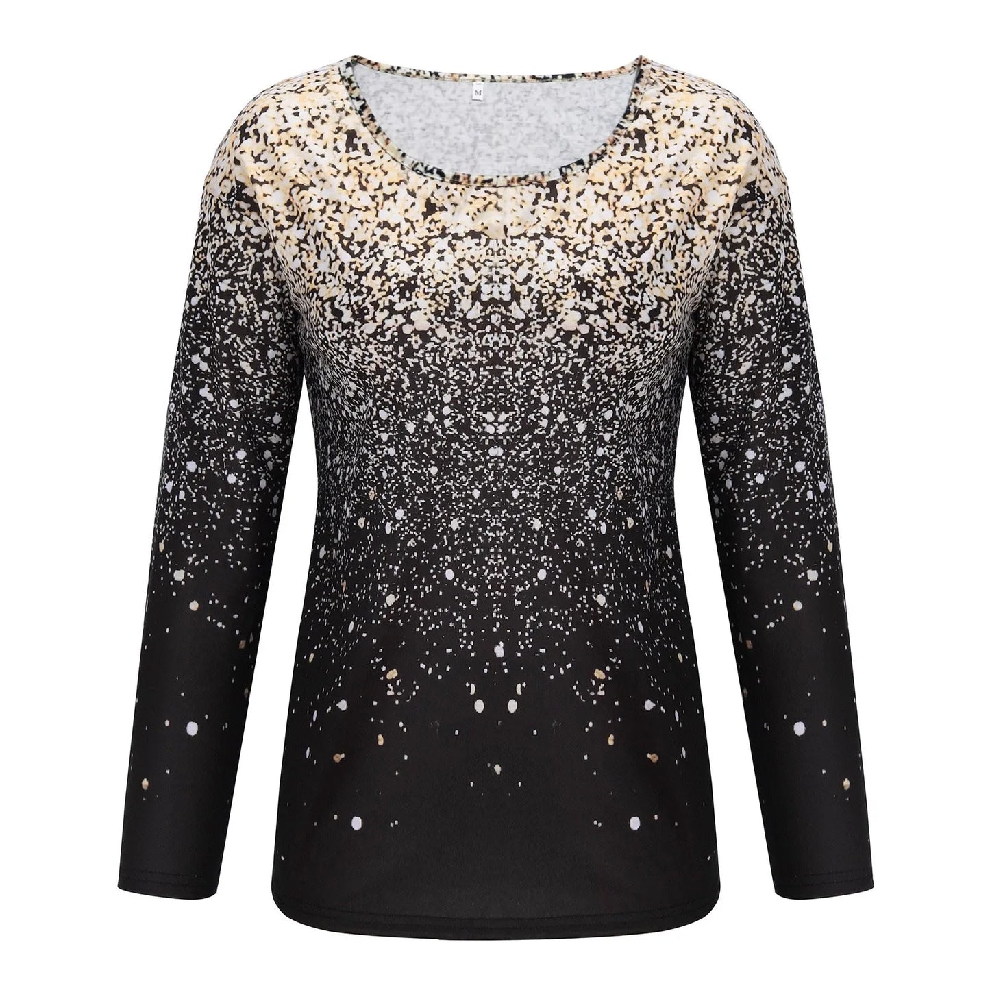 Gradient T-Shirt O-Neck Women Fashion Sequin Print Casual  Long Sleeve