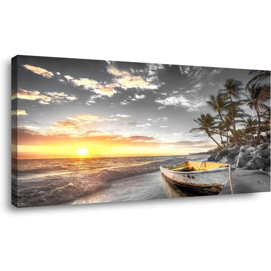 Beach Wall Art Canvas Prints Art Black and White Sunset Seascape