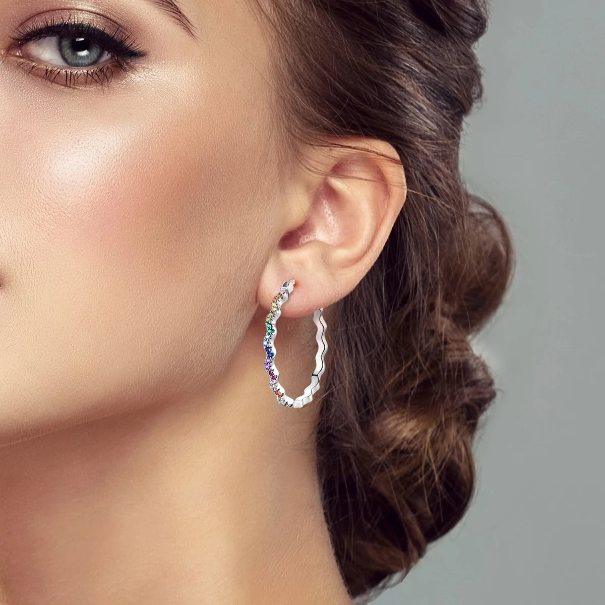 925 Sterling Silver Colorful And Minimalist Series Jewelry Fashion Zircon Circle Hoop Earrings For Women