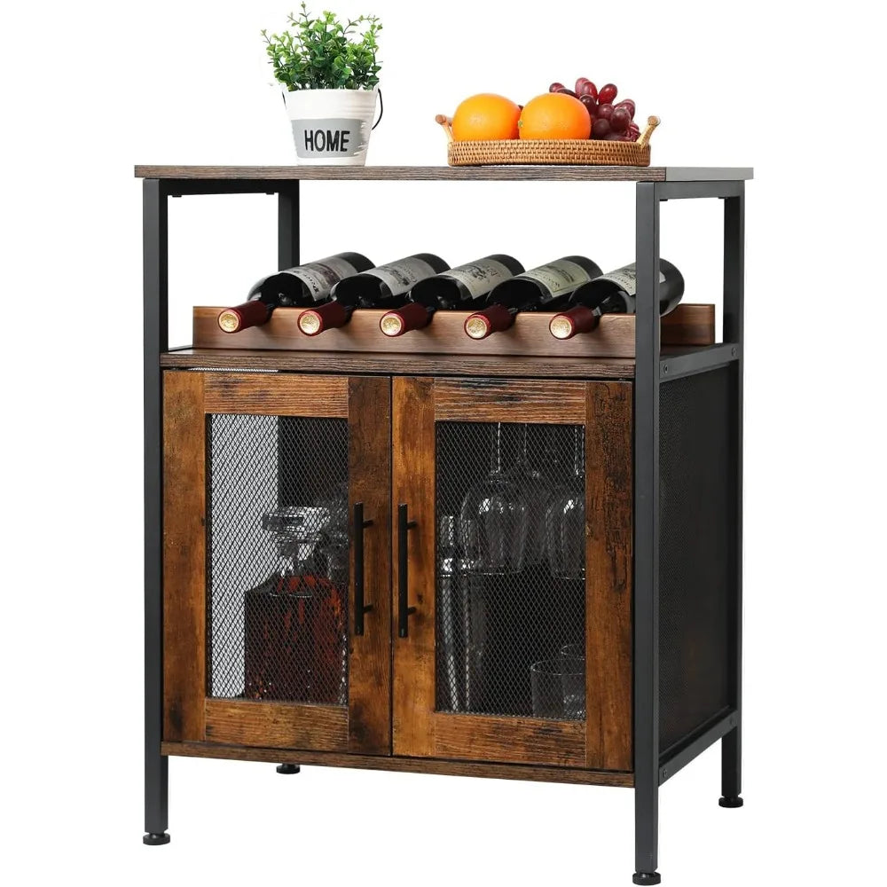 Wine Bar Rack Cabinet with Detachable Wine Rack, Coffee Bar with Glass Holder, Small Sideboard and Buffet