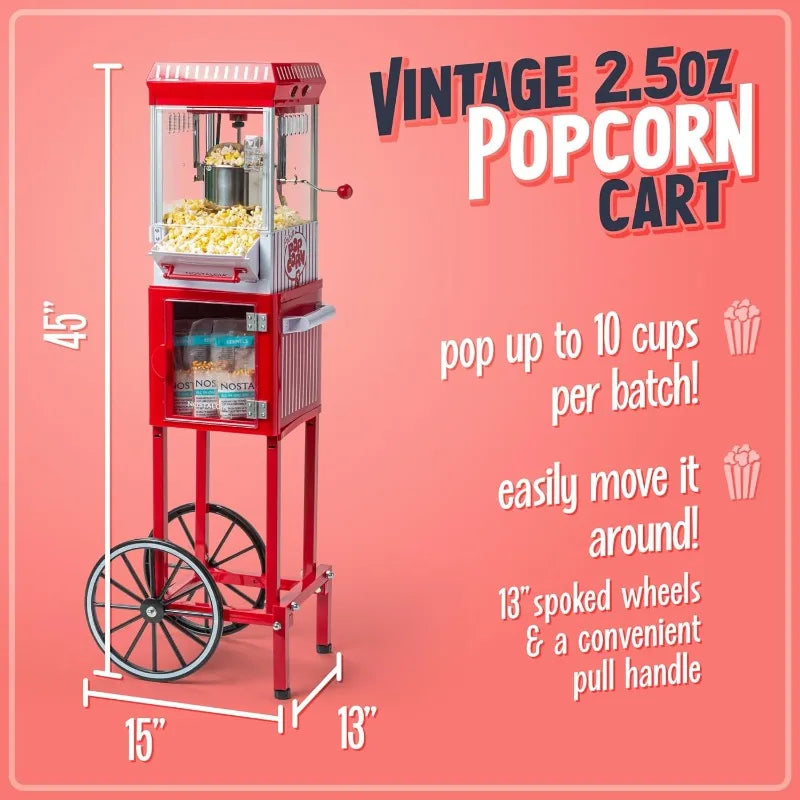 Nostalgia Popcorn Maker Machine - Professional Cart With 2.5 Oz Kettle Makes Up to 10 Cups