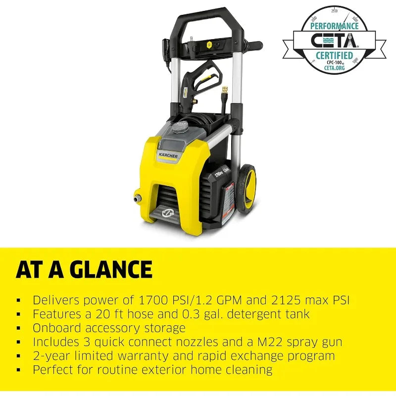 Max 2125 PSI Electric Pressure Washer with 3 Spray Nozzles - Great for cleaning Cars, Siding, Driveways