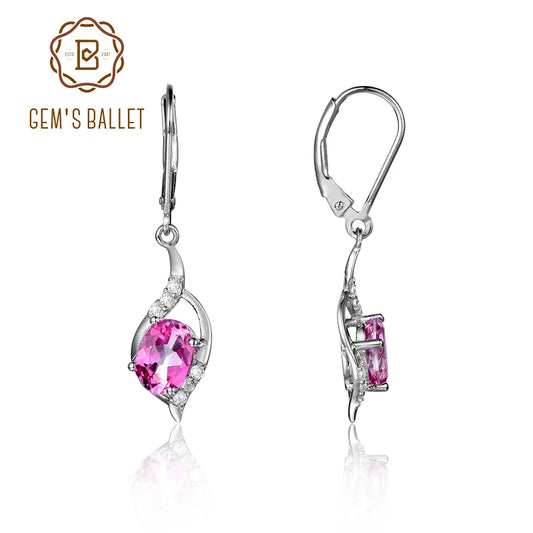 6x8mmOval Pink Topaz Gemstone Dangle Lever back Earrings in  925 Sterling Silver For Women Fine Jewelry