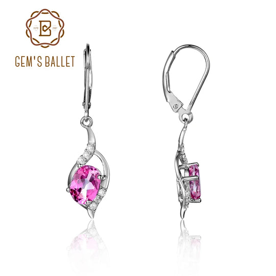 6x8mmOval Pink Topaz Gemstone Dangle Lever back Earrings in  925 Sterling Silver For Women Fine Jewelry