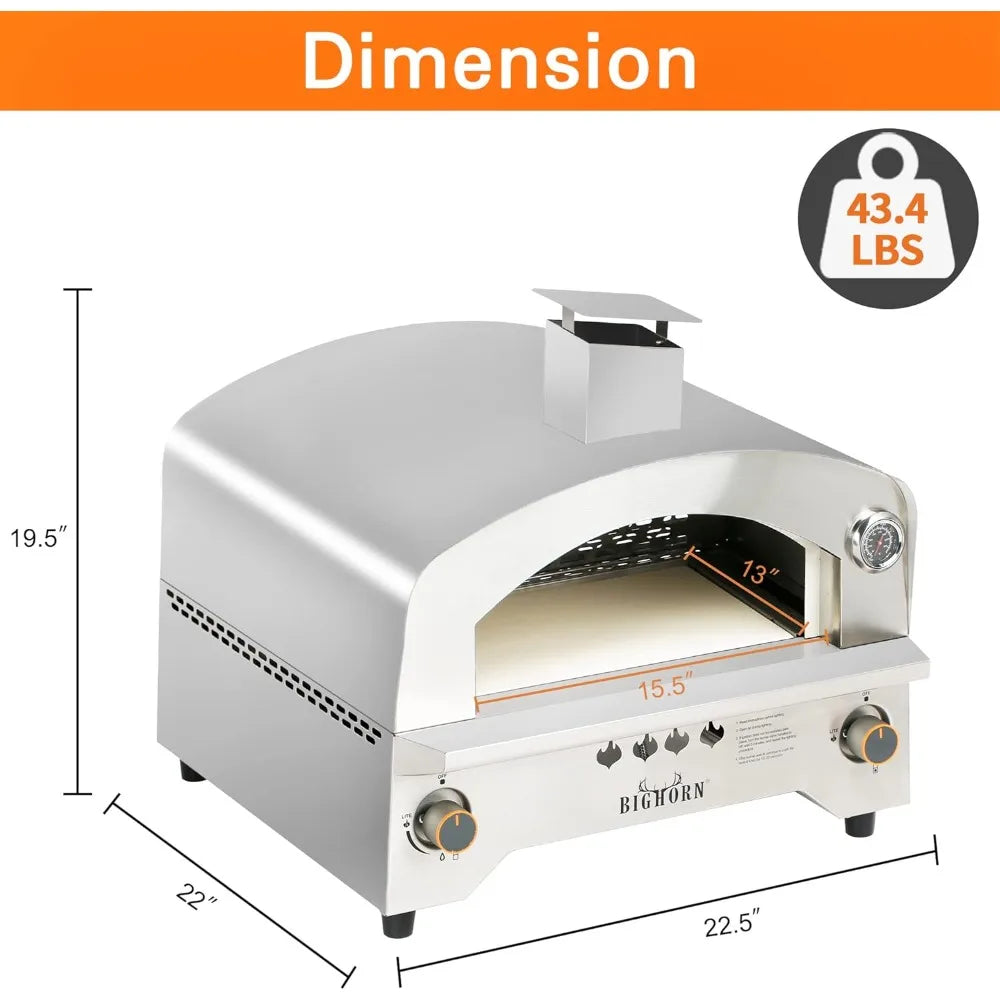 Portable Propane Pizza Oven with 13 inch Stone, Stainless Steel Maker