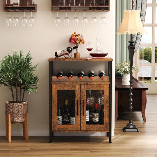 Wine Bar Rack Cabinet with Detachable Wine Rack, Coffee Bar with Glass Holder, Small Sideboard and Buffet