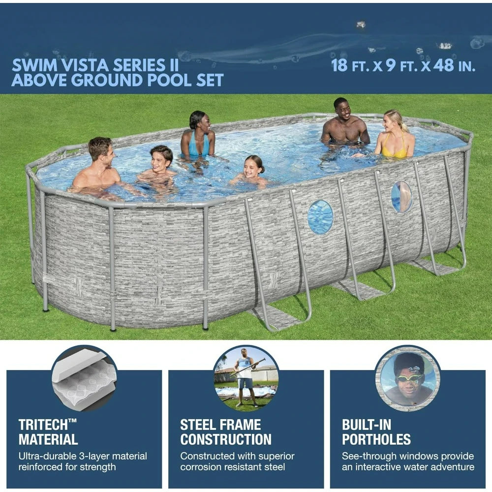 Above Ground Outdoor Swimming Pool Set  18' x 9' x 48" with 1500 GPH Filter Pump, Ladder, and Pool Cover