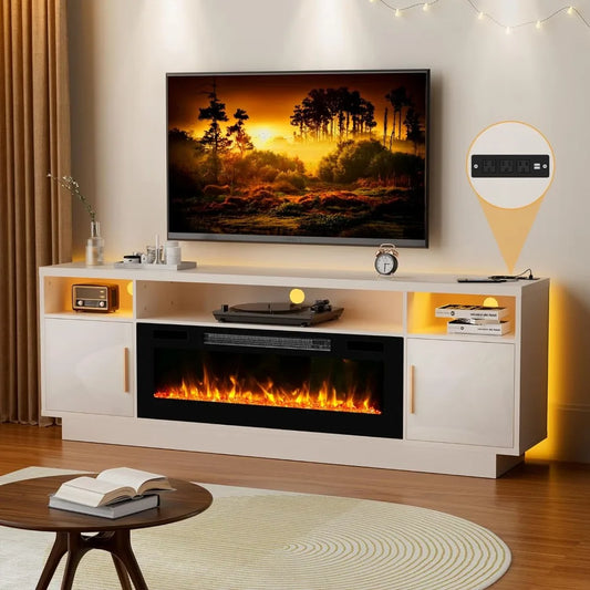 70''TV Stand with 36''Fireplace-LED Light Entertainment Center for 75+inch TV, Modern