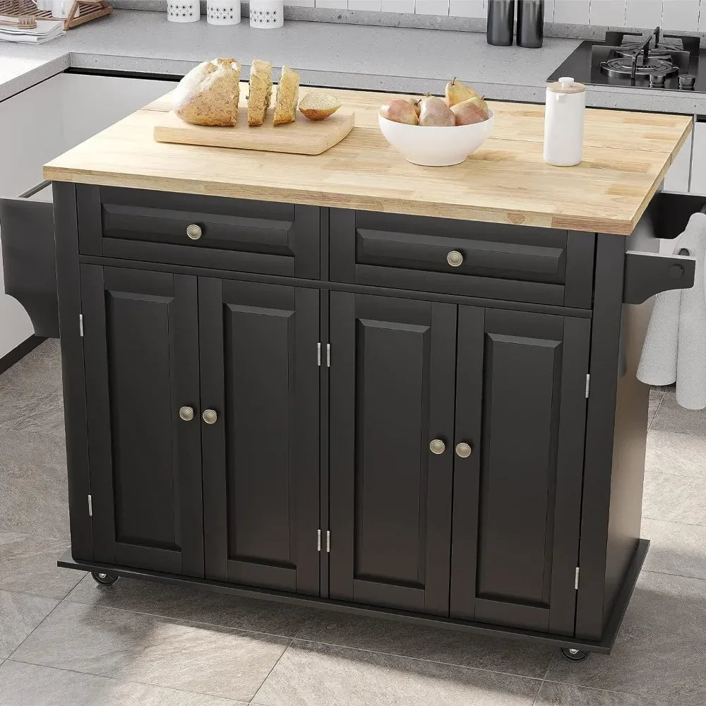 Rolling Kitchens Island with Drop Leaf Movable on Wheels with Storage Cabinet