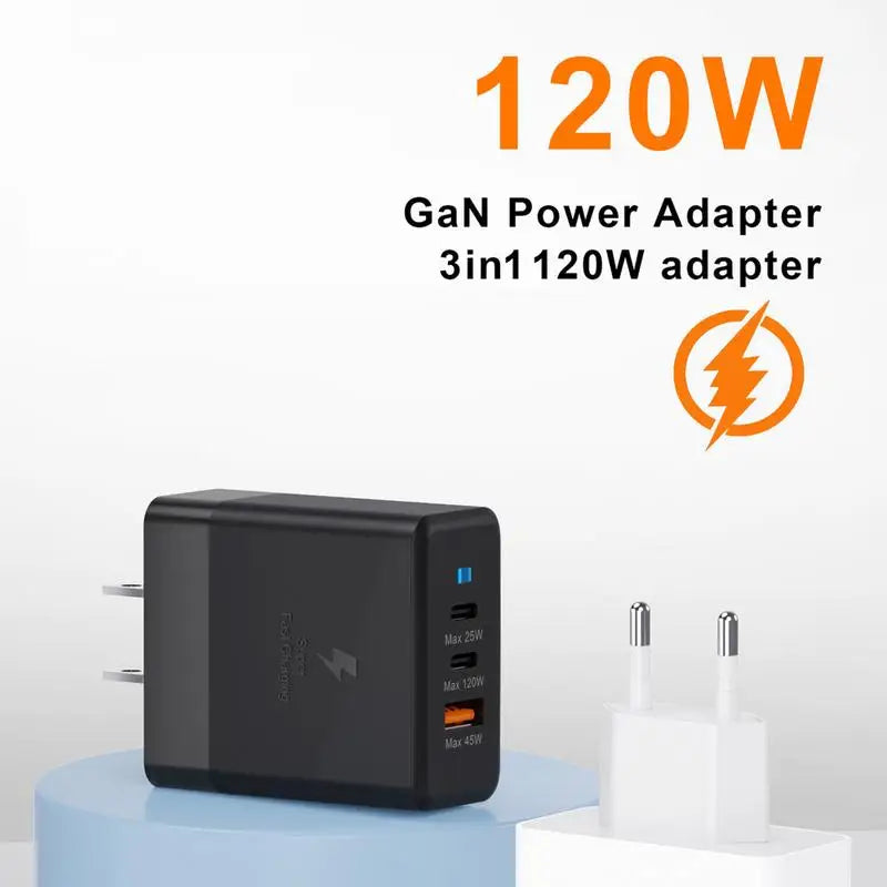 120W GaN USB Fast Phone Charger PD 45W 25W  USB Type C Fast Charging Block with Indicator Light for  Laptop Tablets