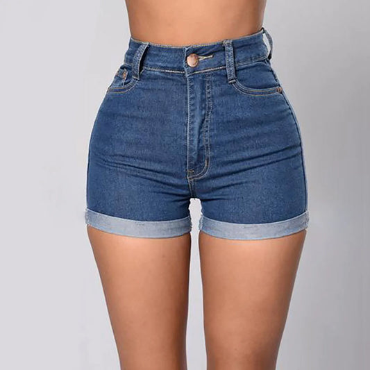 Sexy High Waist Zipper Button Jeans Shorts For Women Summer Casual Rolled Edge Slim Fit