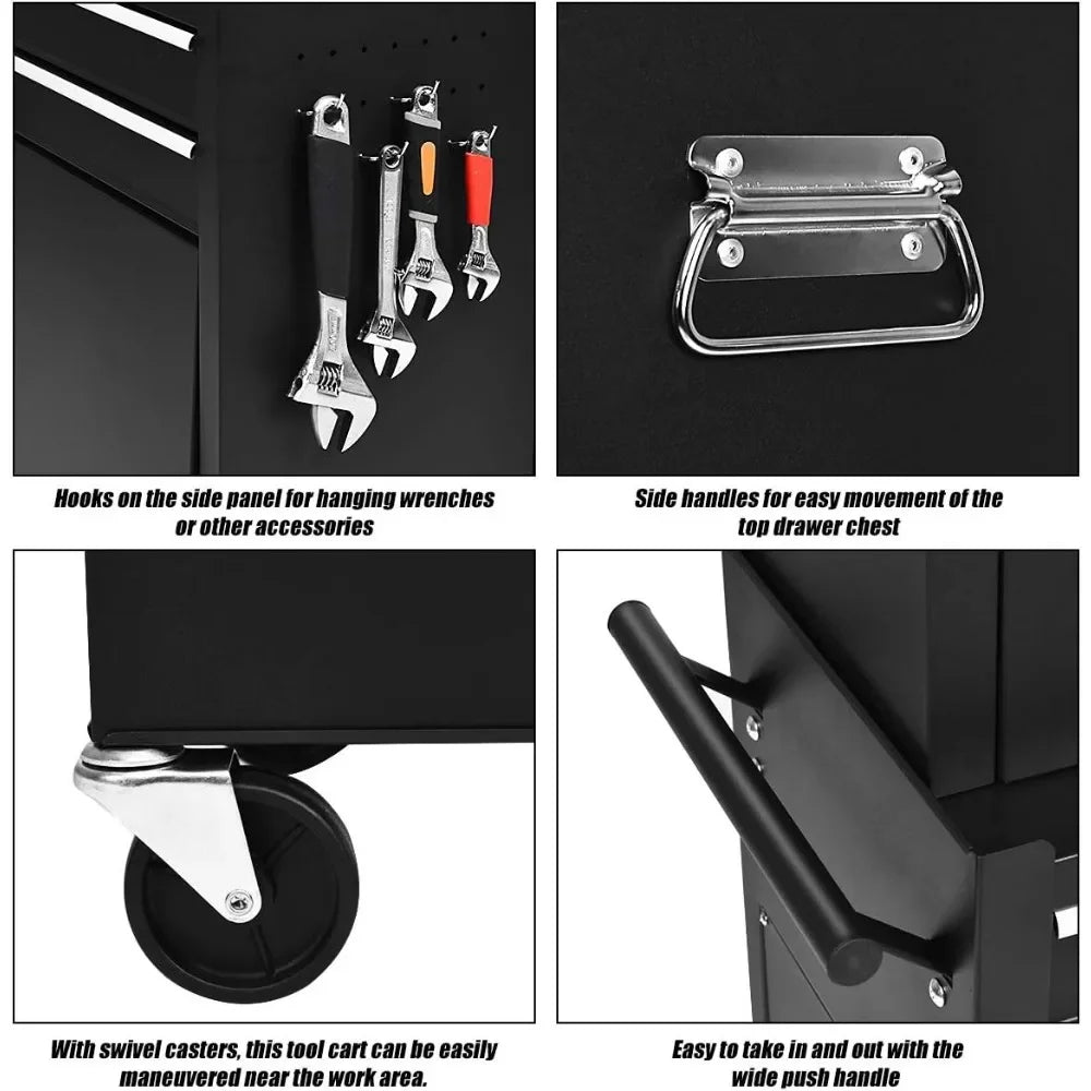 Large-scale Rolling Tool Chest - Removable Top Box Large Bottom Cabinet with Casters and Lock System  6-Drawer