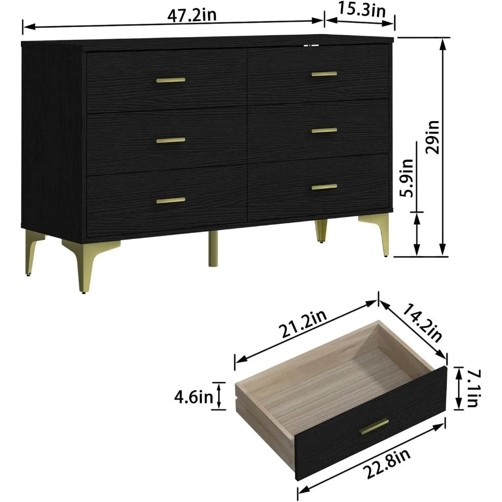 Modern 6 Drawer Wood Dresser