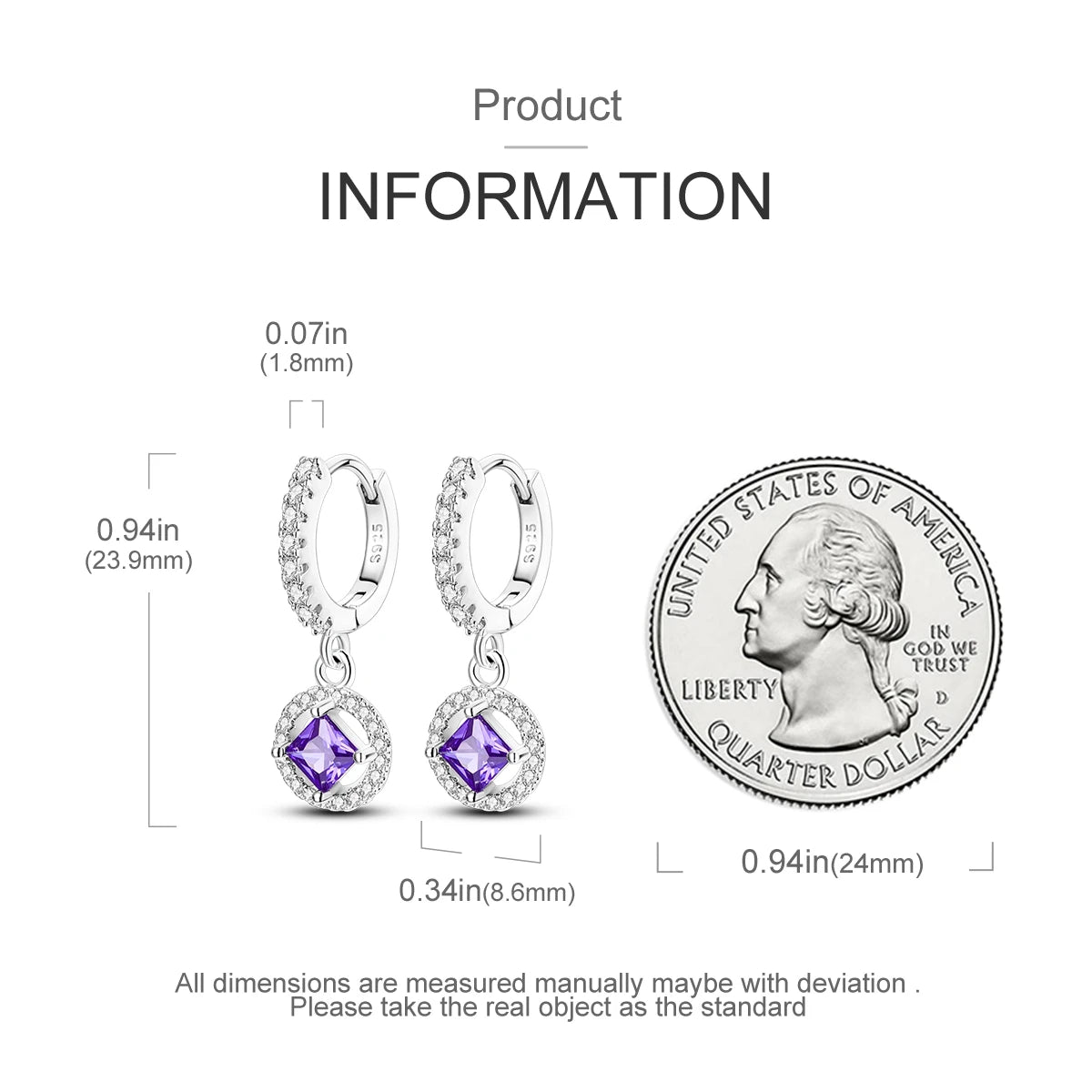 925 Sterling Silver Purple Zircon Drop Earrings For Women Exquisite Hoop