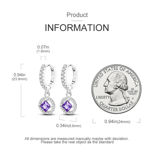 925 Sterling Silver Purple Zircon Drop Earrings For Women Exquisite Hoop