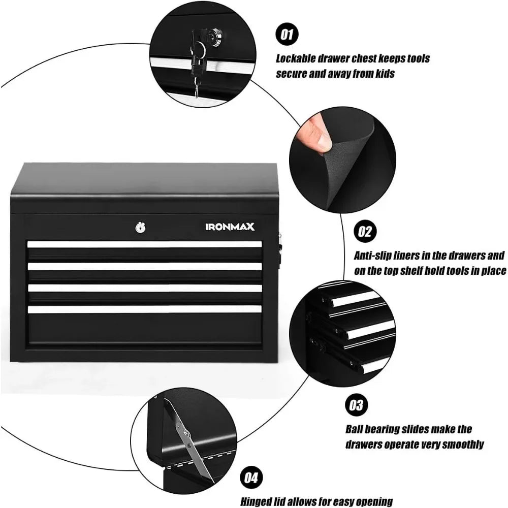 Large-scale Rolling Tool Chest - Removable Top Box Large Bottom Cabinet with Casters and Lock System  6-Drawer