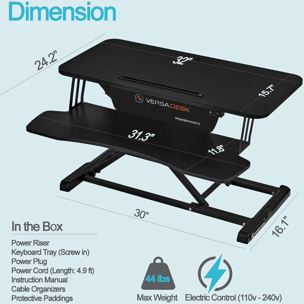 PowerRiser 32 Inch Electric Standing Desk Converter for Dual Monitor, Laptop Workstation with Wide Keyboard Tray