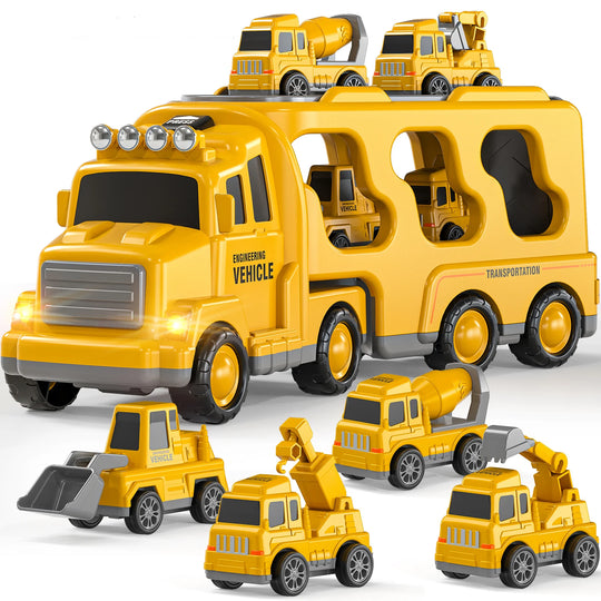 5 in 1 Toys for Construction Vehicles Transport Truck Carrier , Gifts for Kids Boys Girls