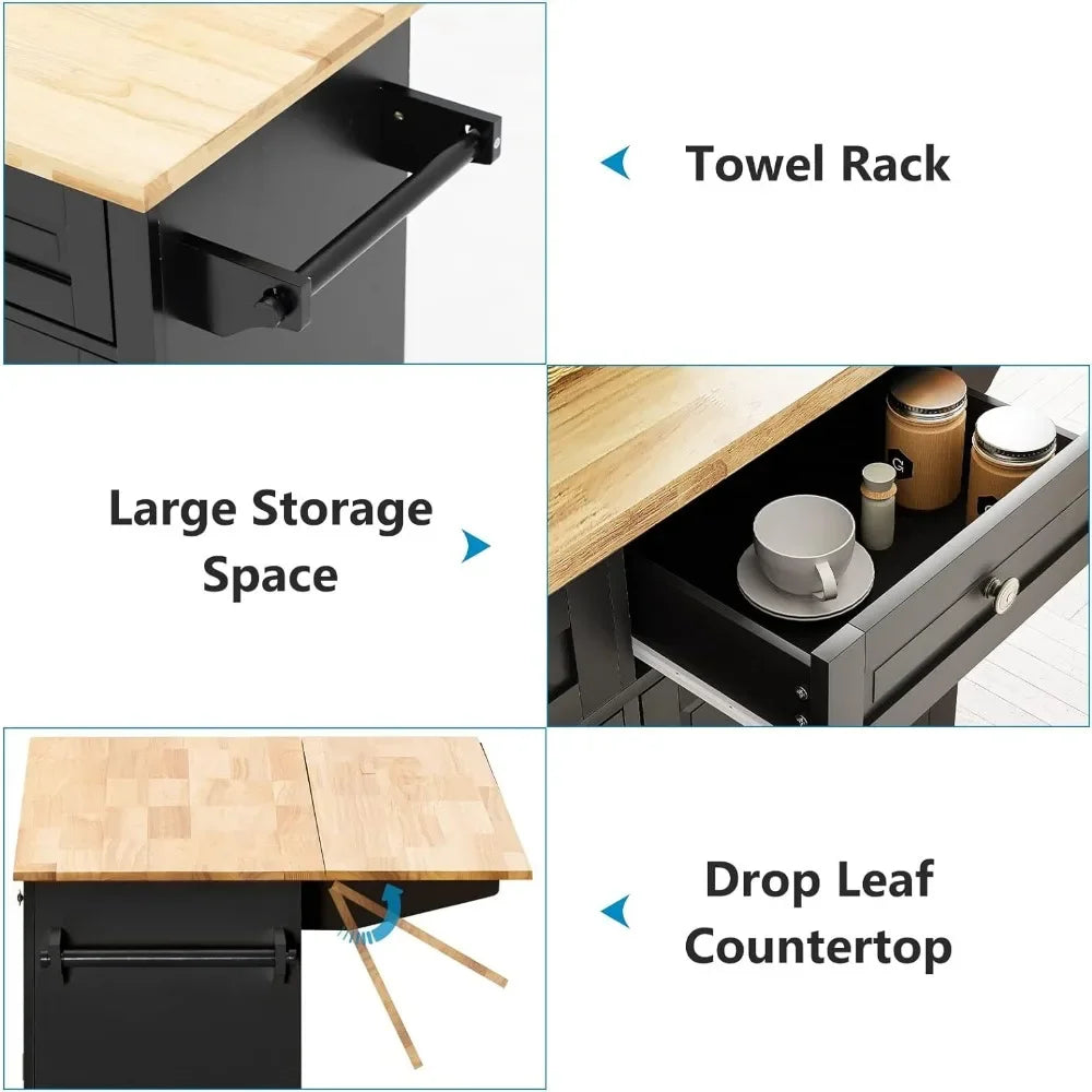 Rolling Kitchens Island with Drop Leaf Movable on Wheels with Storage Cabinet