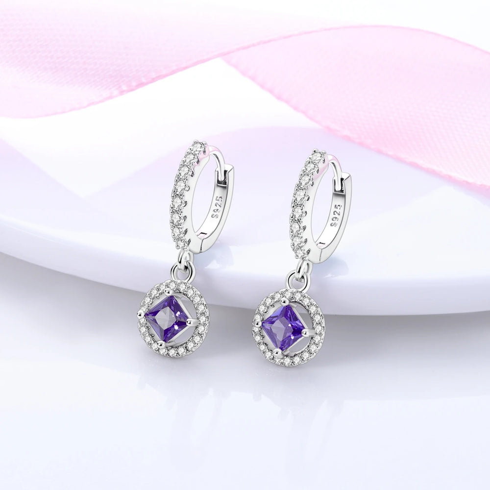 925 Sterling Silver Purple Zircon Drop Earrings For Women Exquisite Hoop