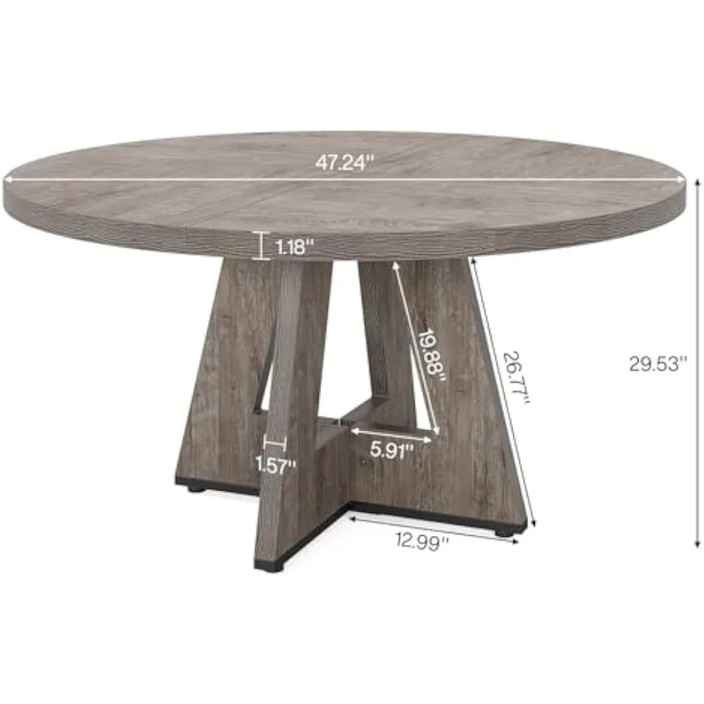 Kitchen dining table, circular 47 inch gray farmhouse wooden (excluding chairs)