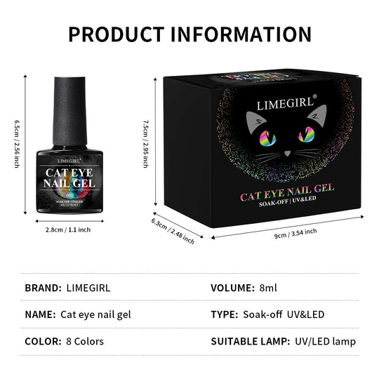 Magnetic Cat Eye Gel Nail Polish Set, 8 Colors , Holographic Glitter, Manicure Kit