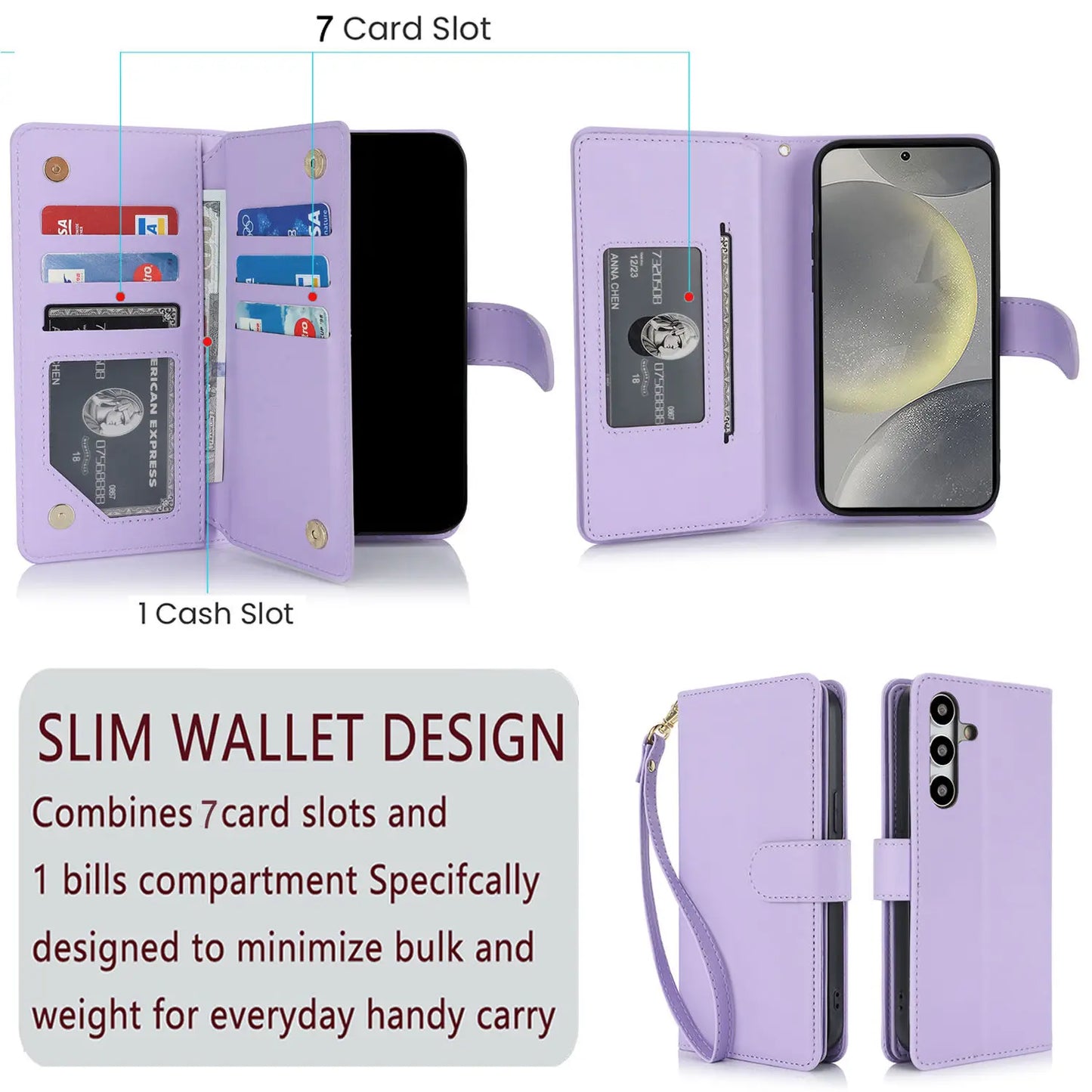 Wallet Case with Card Holder, Magnetic Flip Cover